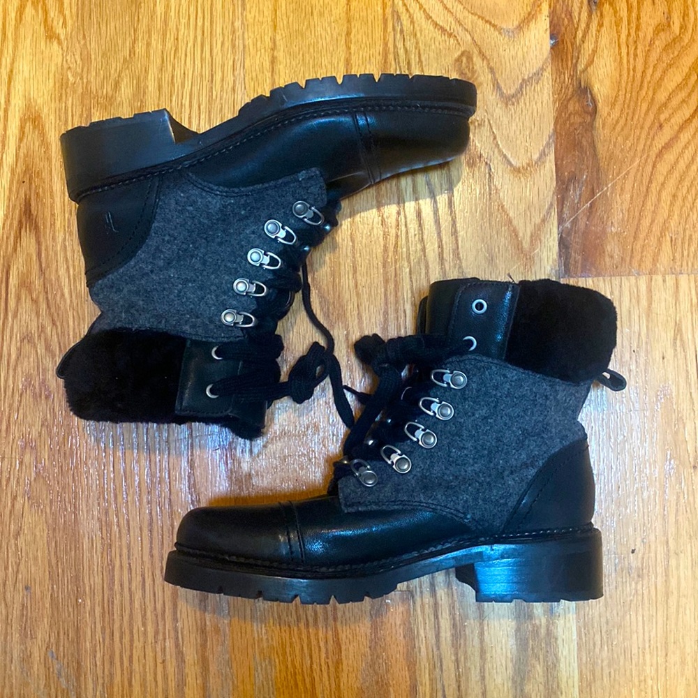 NWOB Frye Samantha Hiker in Multi Black/Grey Wool and Leather